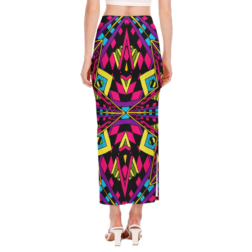 Psychedelic Ethnic Trippy Print Side Slit Maxi Skirt