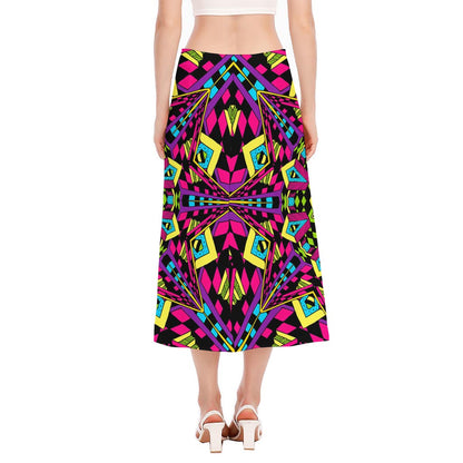 Psychedelic Ethnic Trippy Print Side Slit Midi Skirt