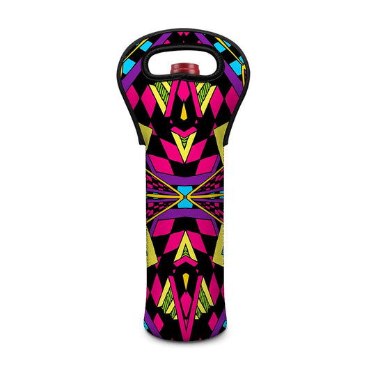 Psychedelic Ethnic Trippy Print Single Neoprene Wine Tote