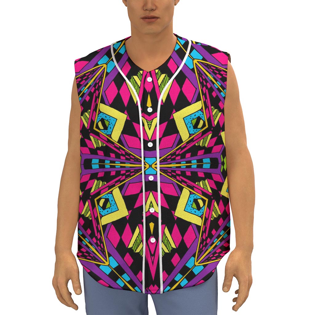 Psychedelic Ethnic Trippy Print Sleeveless Baseball Jersey