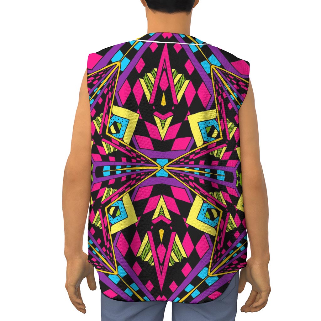 Psychedelic Ethnic Trippy Print Sleeveless Baseball Jersey