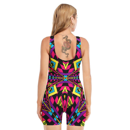 Psychedelic Ethnic Trippy Print Sleeveless One Piece Swimsuit