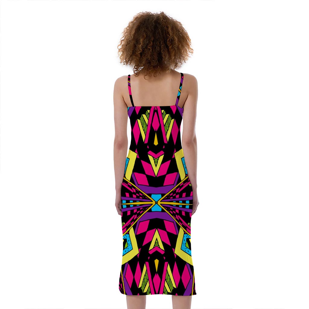 Psychedelic Ethnic Trippy Print Slim Fit Midi Cami Dress