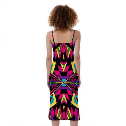 Psychedelic Ethnic Trippy Print Slim Fit Midi Cami Dress