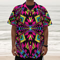 Psychedelic Ethnic Trippy Print Textured Short Sleeve Shirt