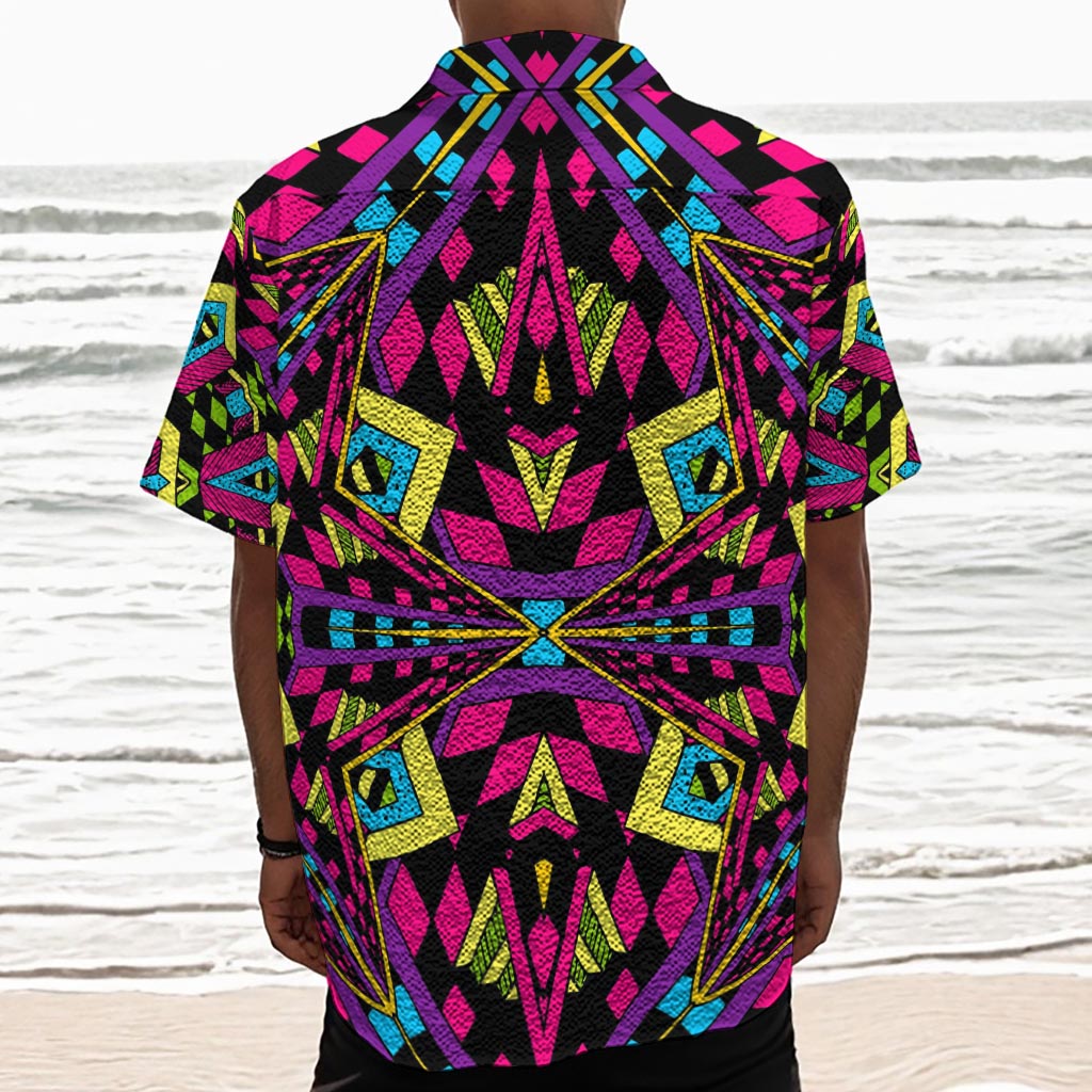 Psychedelic Ethnic Trippy Print Textured Short Sleeve Shirt