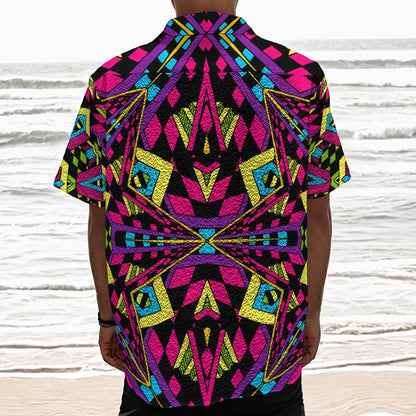 Psychedelic Ethnic Trippy Print Textured Short Sleeve Shirt