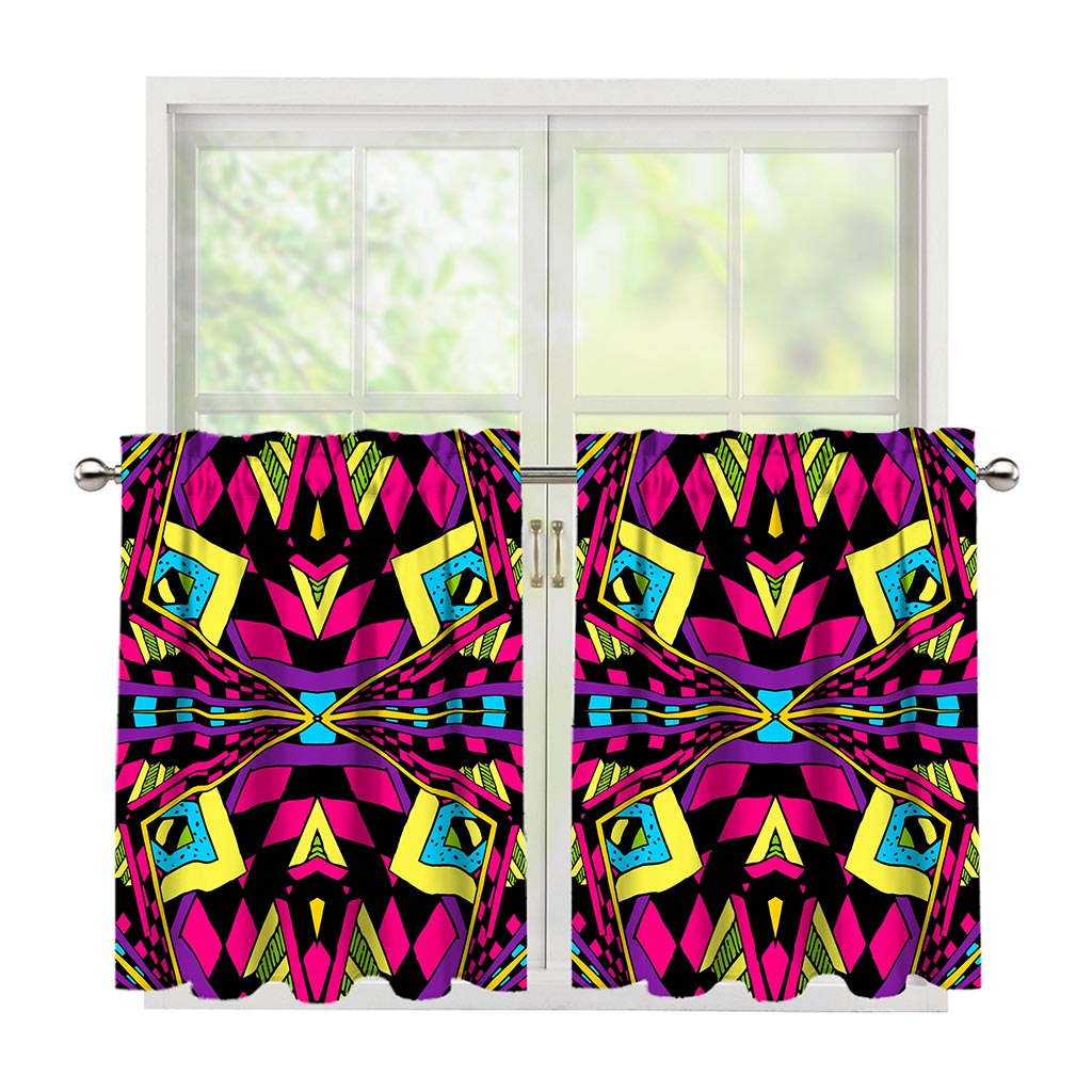 Psychedelic Ethnic Trippy Print Tier Curtains