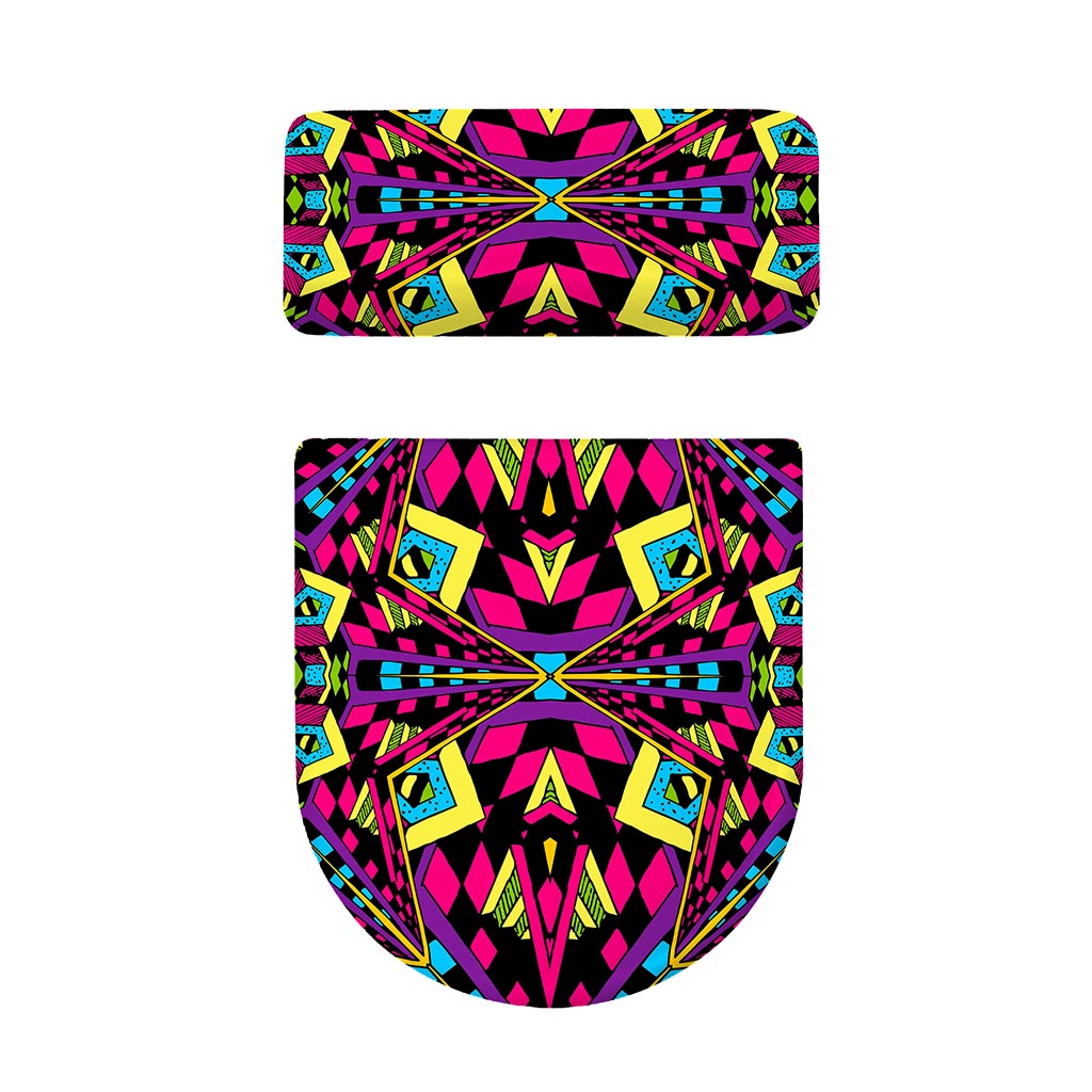 Psychedelic Ethnic Trippy Print Toilet Lid And Tank Cover Set
