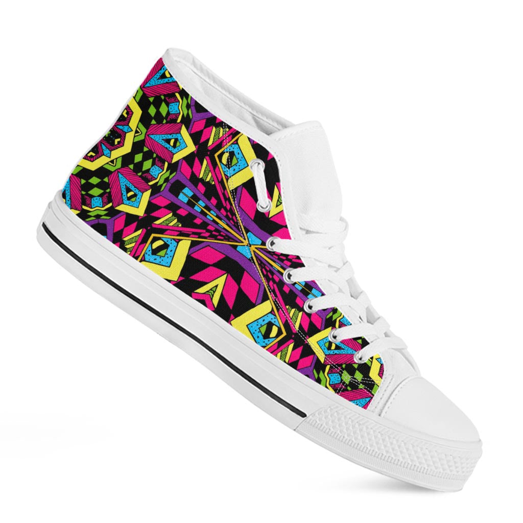 Psychedelic Ethnic Trippy Print White High Top Sneakers