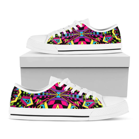 Psychedelic Ethnic Trippy Print White Low Top Sneakers