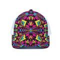 Psychedelic Ethnic Trippy Print White Mesh Trucker Hat