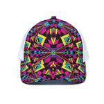 Psychedelic Ethnic Trippy Print White Mesh Trucker Cap
