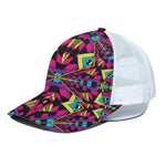 Psychedelic Ethnic Trippy Print White Mesh Trucker Cap