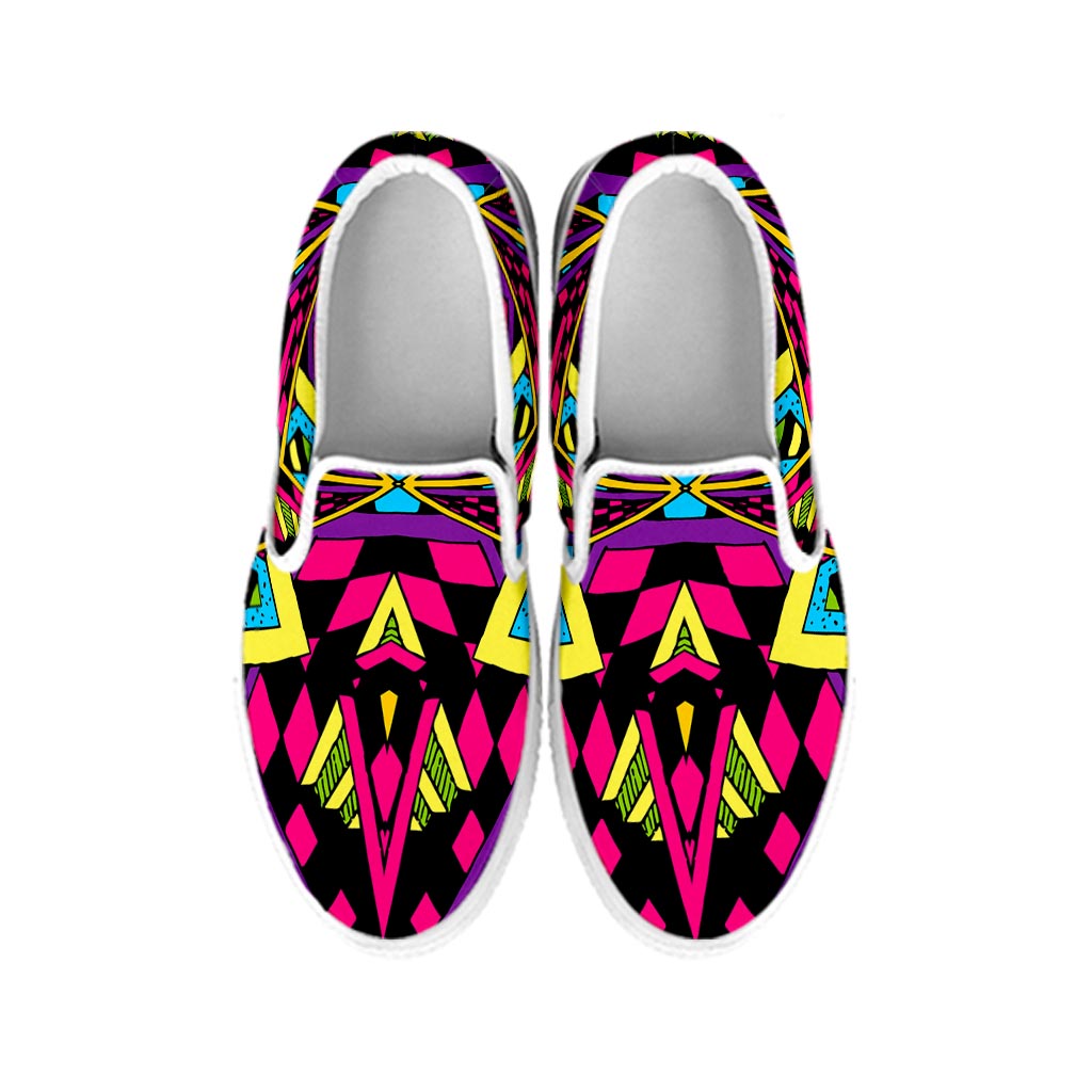 Psychedelic Ethnic Trippy Print White Slip On Sneakers