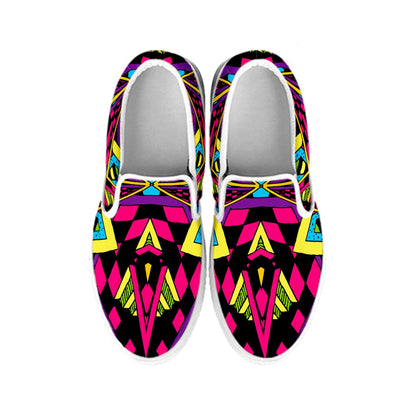 Psychedelic Ethnic Trippy Print White Slip On Sneakers