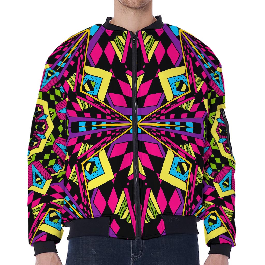 Psychedelic Ethnic Trippy Print Zip Sleeve Bomber Jacket