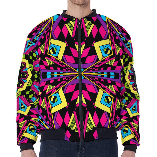 Psychedelic Ethnic Trippy Print Zip Sleeve Bomber Jacket