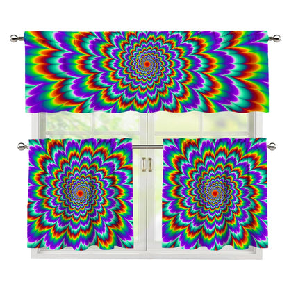 Psychedelic Expansion Optical Illusion 3 Piece Kitchen Curtains