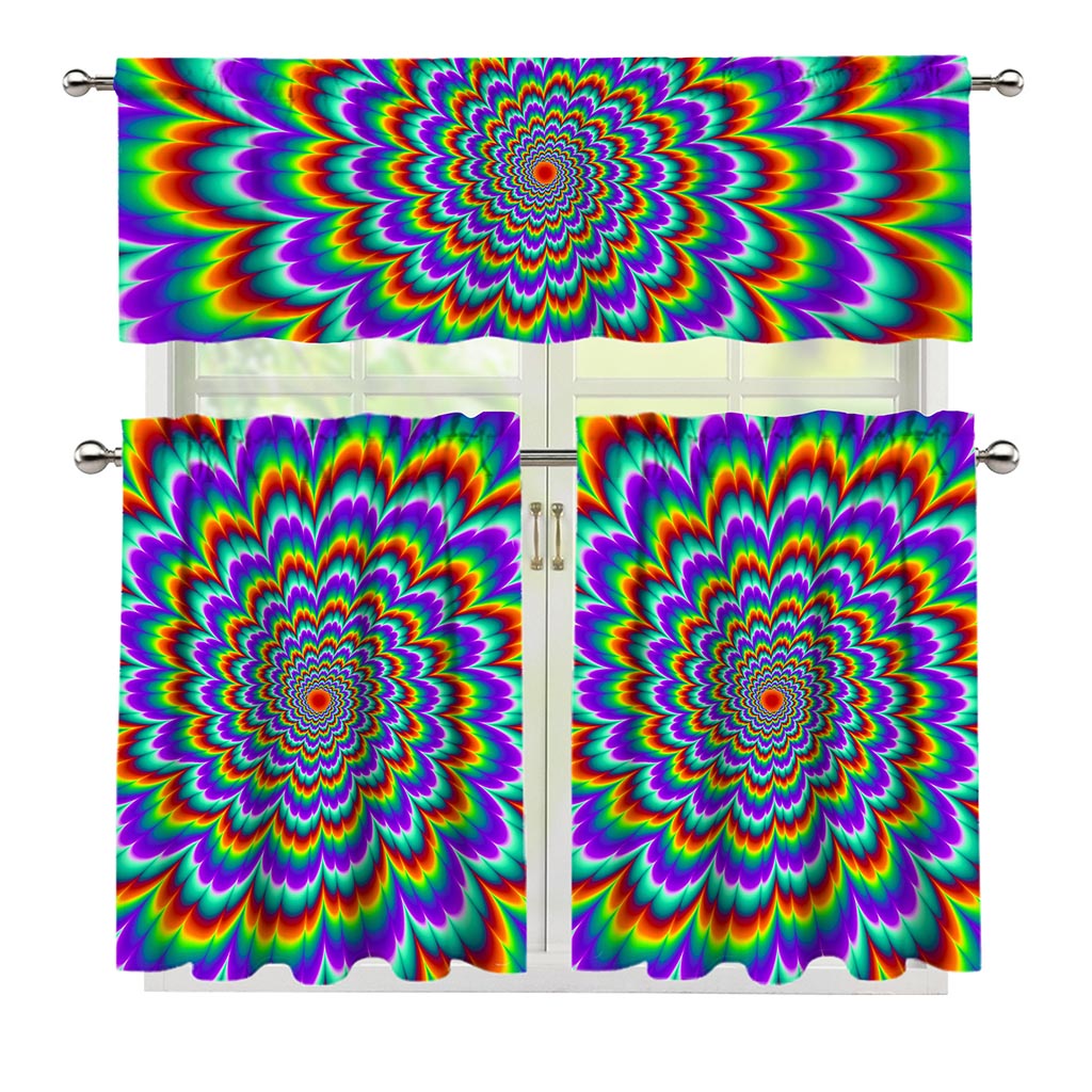 Psychedelic Expansion Optical Illusion 3 Piece Kitchen Curtains