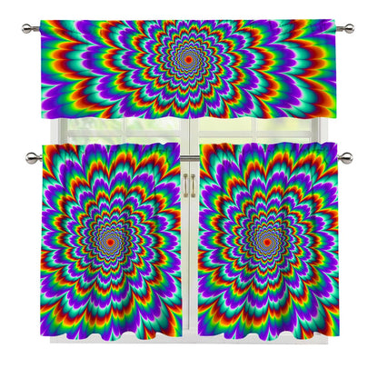 Psychedelic Expansion Optical Illusion 3 Piece Kitchen Curtains