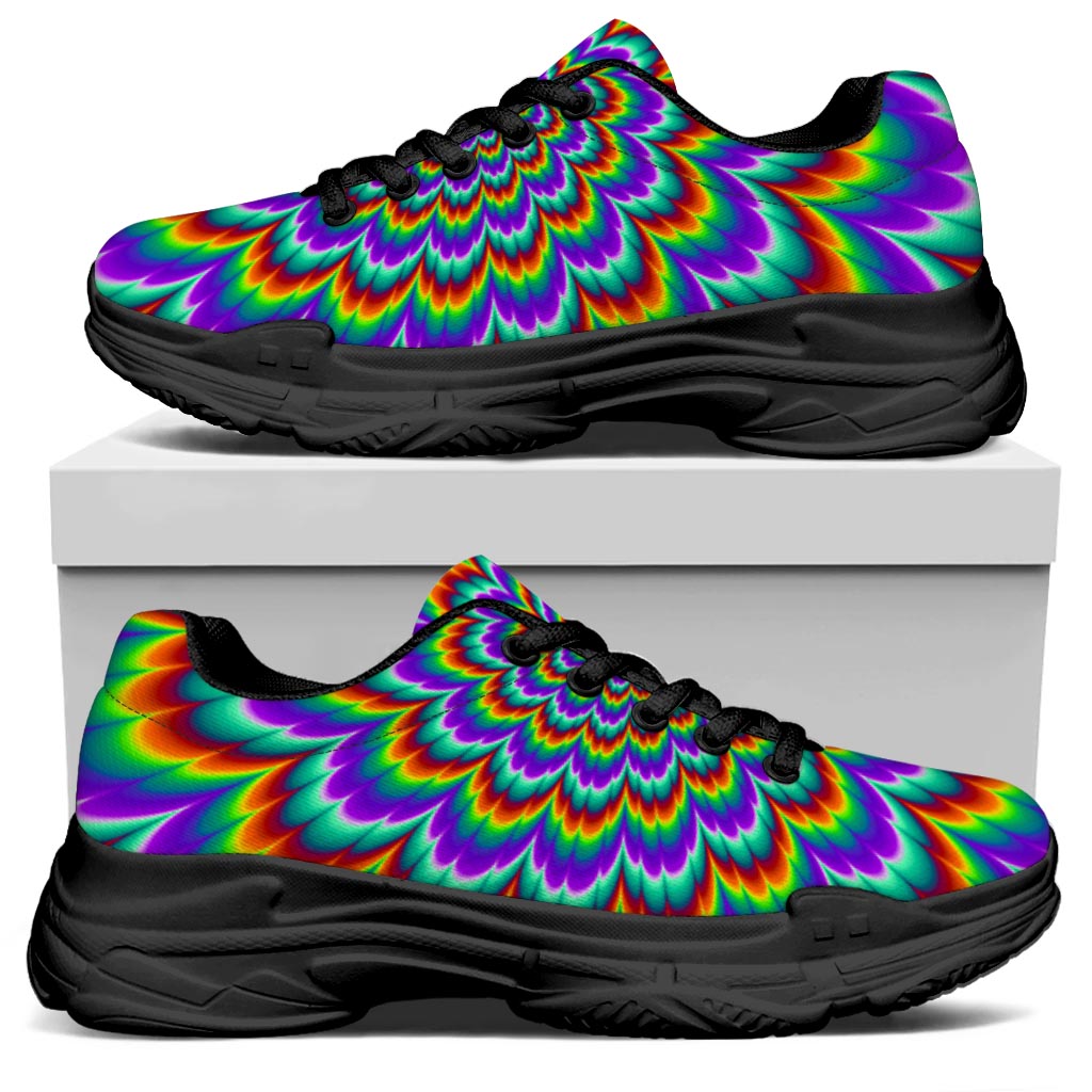 Psychedelic Expansion Optical Illusion Black Chunky Shoes