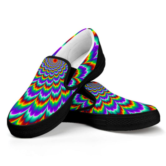 Psychedelic Expansion Optical Illusion Black Slip On Sneakers