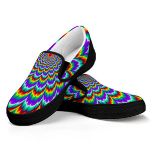 Psychedelic Expansion Optical Illusion Black Slip On Sneakers