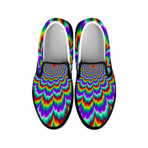Psychedelic Expansion Optical Illusion Black Slip On Sneakers
