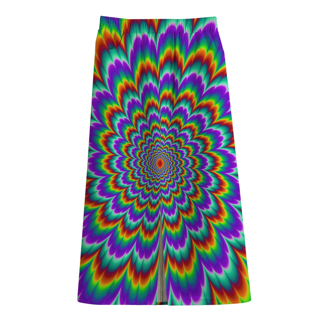 Psychedelic Expansion Optical Illusion Cotton Front Slit Maxi Skirt