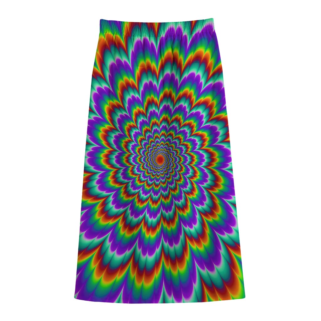 Psychedelic Expansion Optical Illusion Cotton Front Slit Maxi Skirt