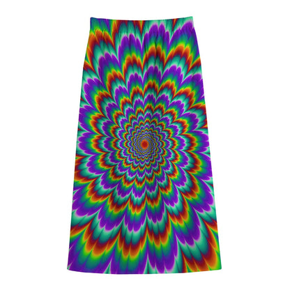 Psychedelic Expansion Optical Illusion Cotton Front Slit Maxi Skirt