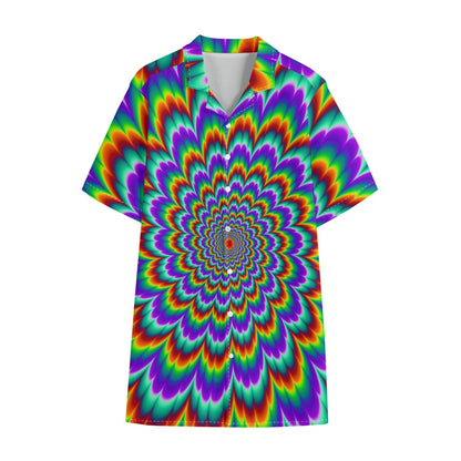 Psychedelic Expansion Optical Illusion Cotton Hawaiian Shirt