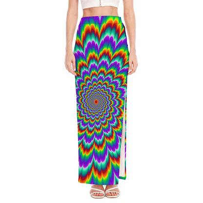 Psychedelic Expansion Optical Illusion High Slit Maxi Skirt