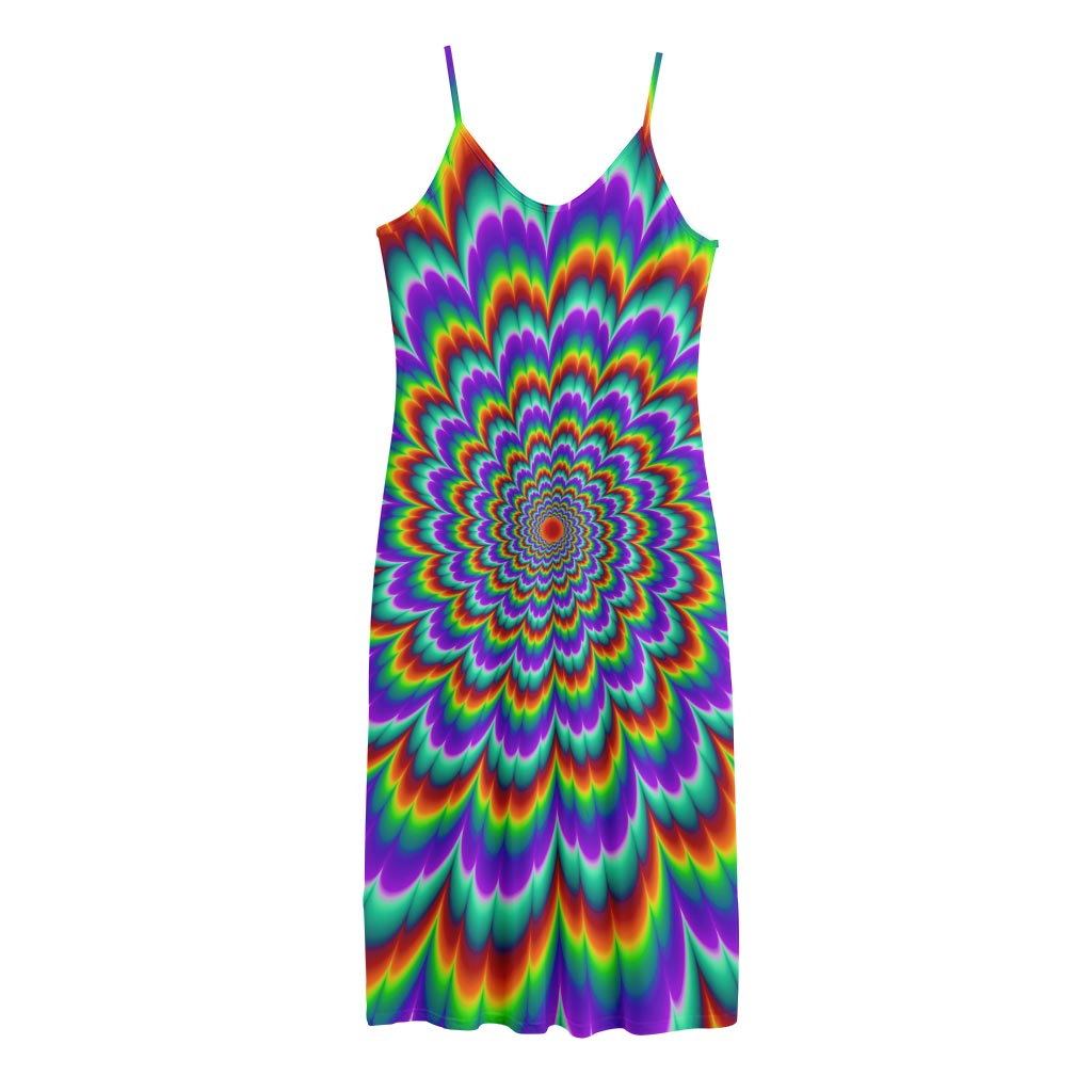 Psychedelic Expansion Optical Illusion Jersey Midi Cami Dress