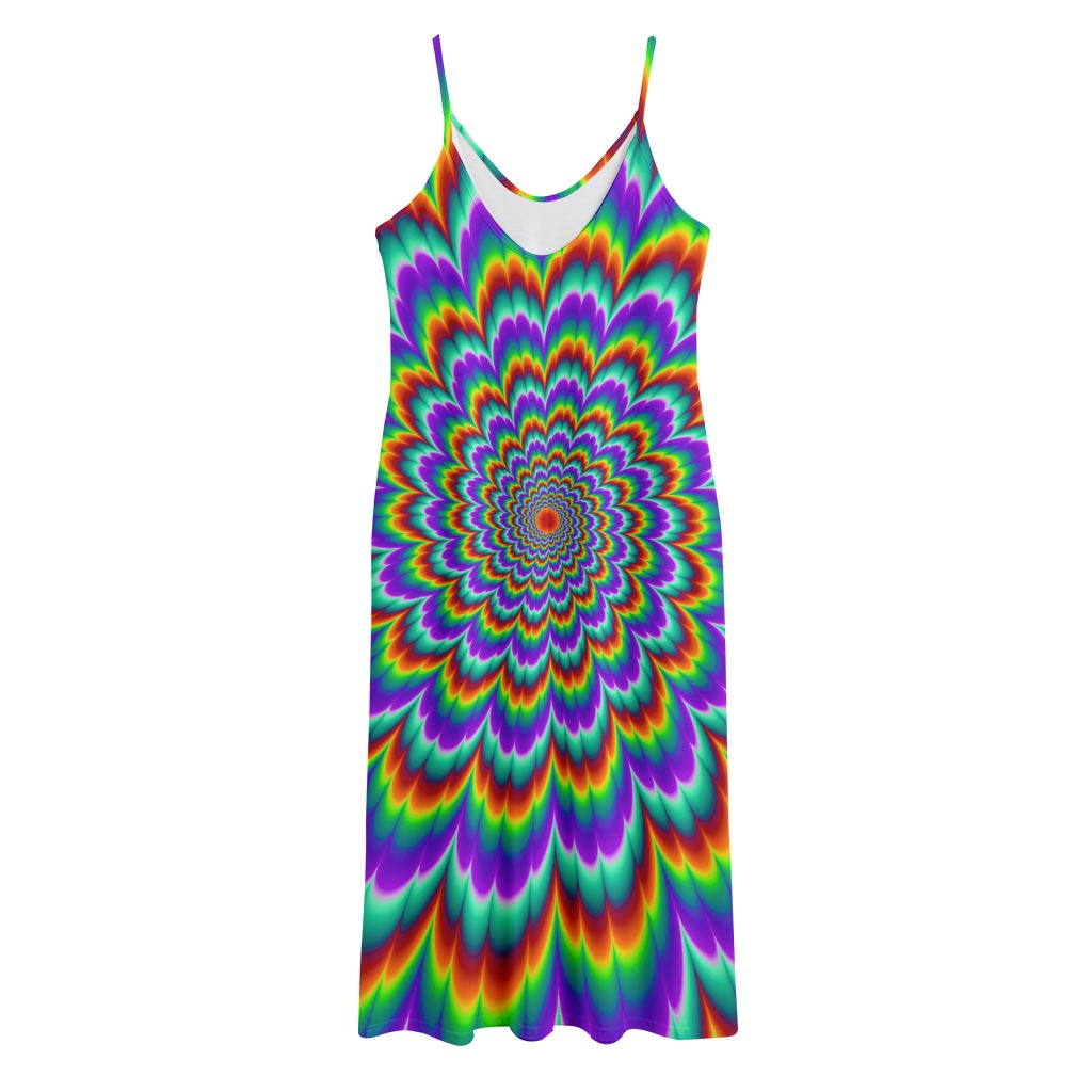 Psychedelic Expansion Optical Illusion Jersey Midi Cami Dress