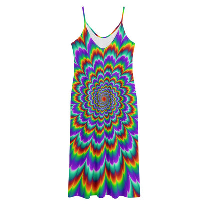 Psychedelic Expansion Optical Illusion Jersey Midi Cami Dress
