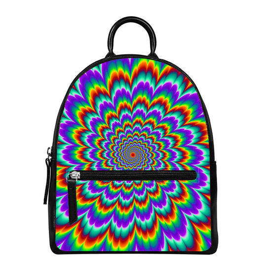 Psychedelic Expansion Optical Illusion Leather Backpack