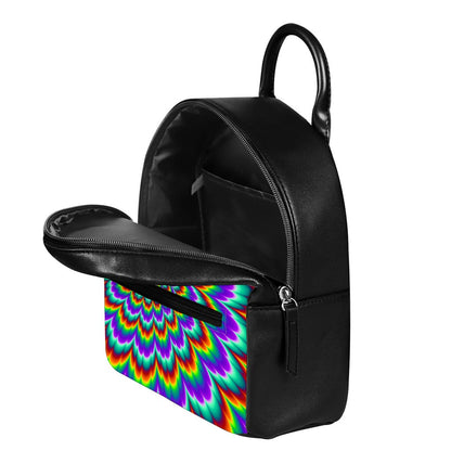 Psychedelic Expansion Optical Illusion Leather Backpack