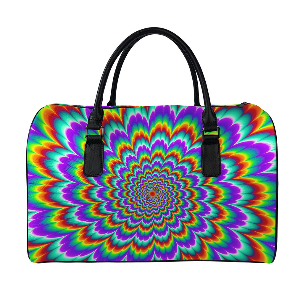 Psychedelic Expansion Optical Illusion Leather Duffle Bag