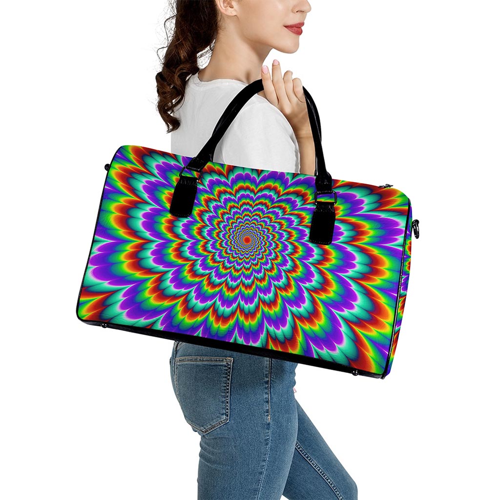 Psychedelic Expansion Optical Illusion Leather Duffle Bag