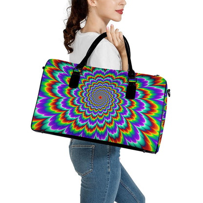 Psychedelic Expansion Optical Illusion Leather Duffle Bag