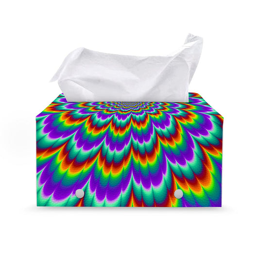 Psychedelic Expansion Optical Illusion Leather Tissue Box Cover