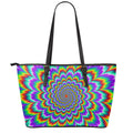 Psychedelic Expansion Optical Illusion Leather Tote Bag With Zipper