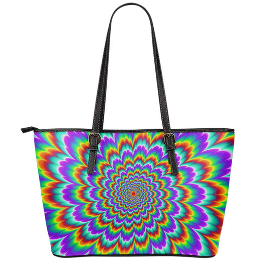 Psychedelic Expansion Optical Illusion Leather Tote Bag