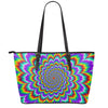 Psychedelic Expansion Optical Illusion Leather Tote Bag
