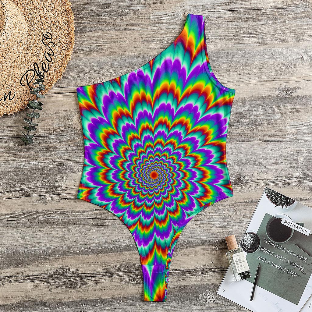 Psychedelic Expansion Optical Illusion One Shoulder Bodysuit