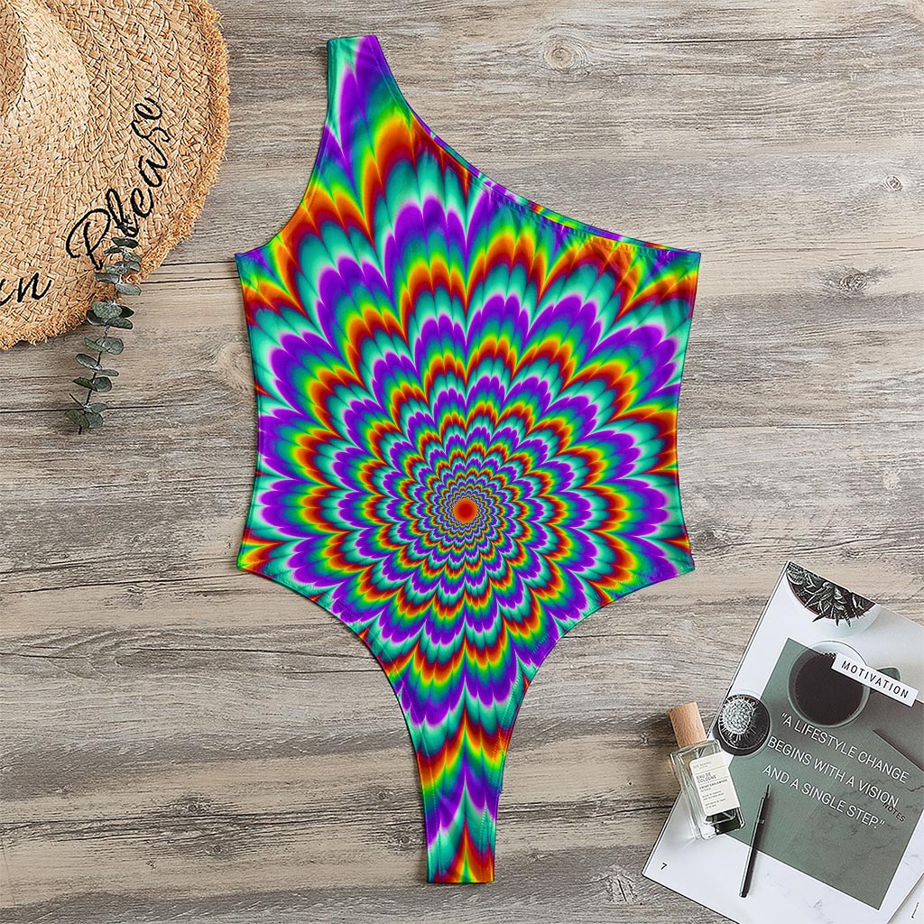 Psychedelic Expansion Optical Illusion One Shoulder Bodysuit