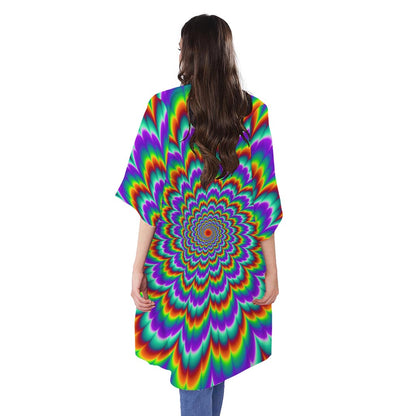 Psychedelic Expansion Optical Illusion Open Front Beach Cover Up
