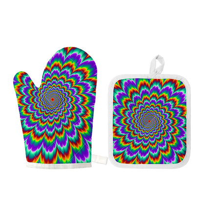Psychedelic Expansion Optical Illusion Oven Mitt And Pot Holder Set